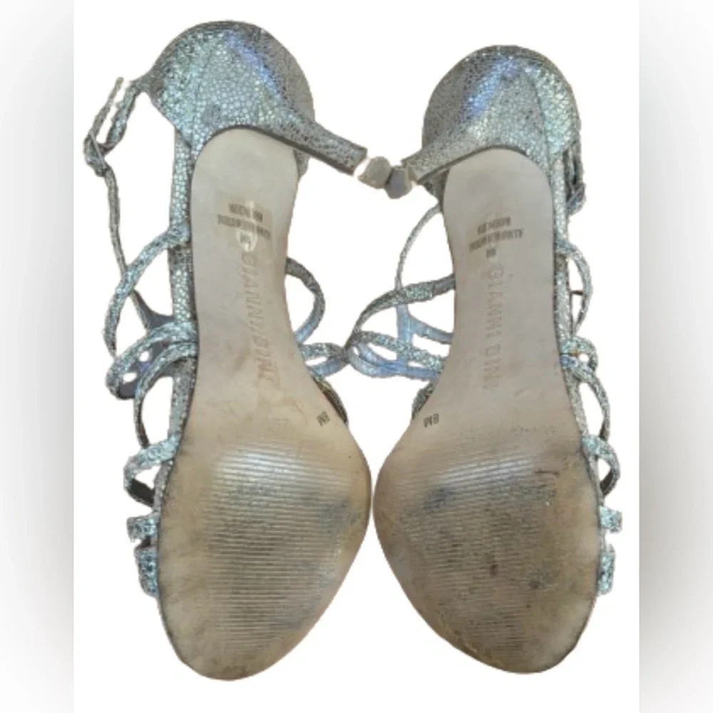 Gianni Bini gold glitter strappy 4” stiletto heels w bckl SZ 8 wedding prom